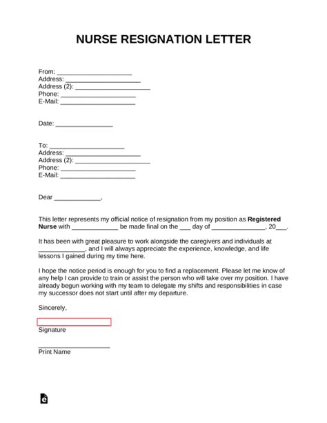 nurse rn resignation letter template  samples word