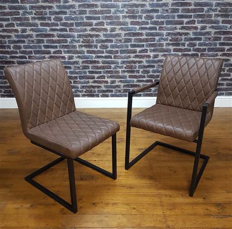 Modanuvo Vintage Brown Leather Metal Cantilever Industrial Dining Chair