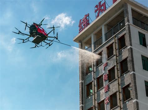 ehang showcases  intelligent firefighting drone  flighter