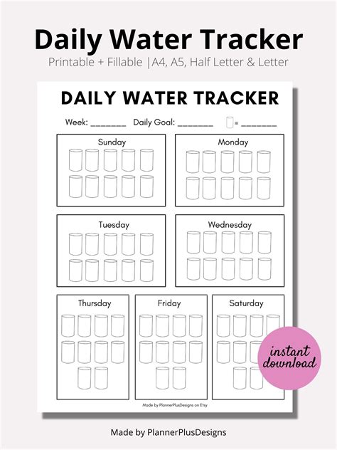 weekly water intake tracker water log daily water tracker etsy uk