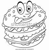Coloring Burger Hamburger Vector Book Cheeseburger Cartoon Happy sketch template