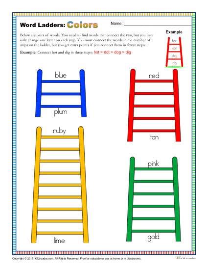 colors word ladders worksheet      grade