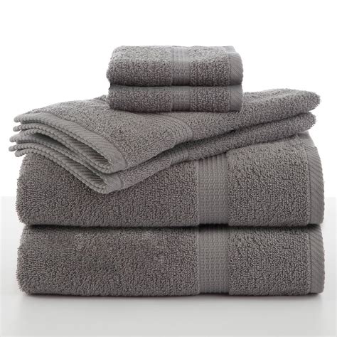 utica essentials solid absorbent bath hand  washcloth  cotton  piece gray towel set