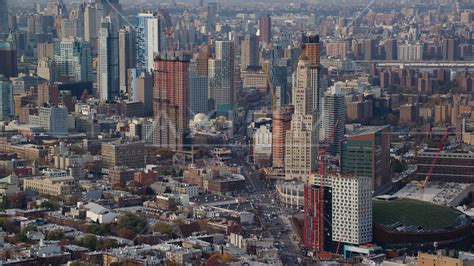 skyscrapers   downtown area  brooklyn  autumn  york city aerial stock photo ax