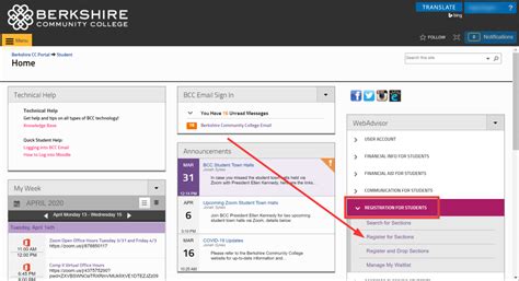 search register  classes  webadvisor berkshire community college