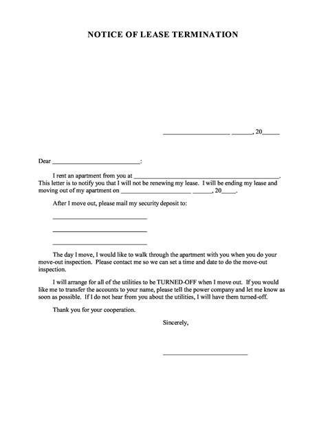 beautiful termination  rental agreement letter  landlord