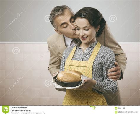 Vintage Husband Kissing His Wife Stock Image Image Of