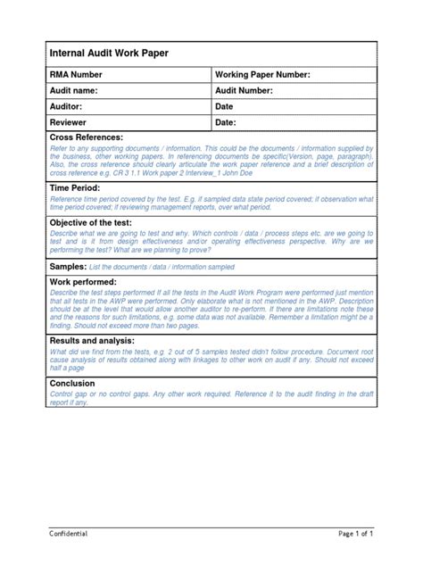 audit working paper template