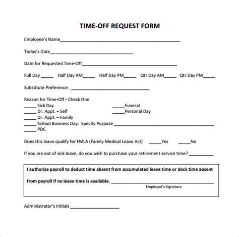 printable time  request form template  printable forms