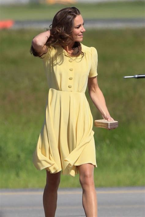 Kate Middleton Yellow Dress Blows In The Wind Pictures