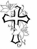 Cross Clip Cliparts Clipart Line Flowers Crosses Flower Outline Designs Tattoo Simple Pretty Religious Lilies sketch template
