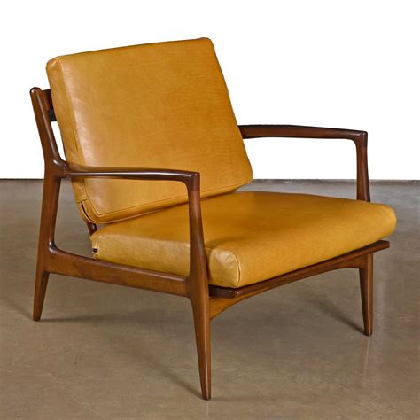 vintage danish modern ib kofod larsen  selig leather lounge chair
