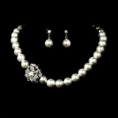 Crystal Cluster Pearl Necklace Set Wedding Jewellery Bridal