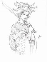 Geisha Tattoo Drawing Samurai Female Drawings Getdrawings Paintingvalley sketch template