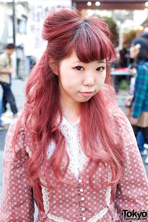 pink nekomimi hairstyle gunne sax dress and loafers in harajuku