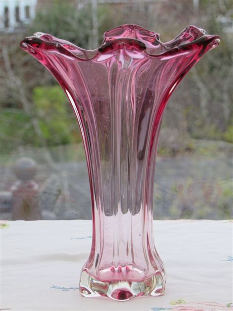 Vintage Pink Glass Vase Retro Coloured Glass Vase Mid Century