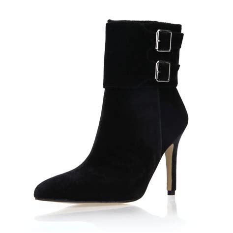 Fashion Black Pu Leather Suede Booties High Heels Buckle Sexy Pointed
