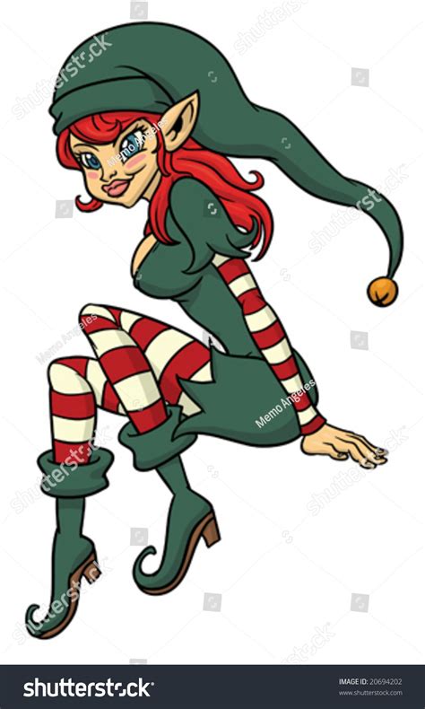 sexy cartoon christmas elf in a sitting position stock vector