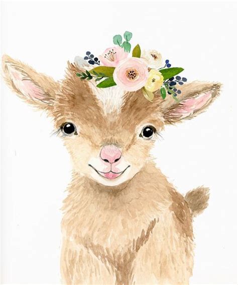 watercolor baby goat baby goat print baby goat art farm etsy