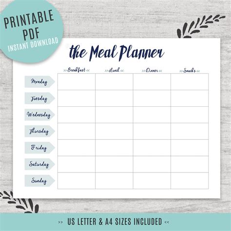 printable weekly meal planner   rare derrick website