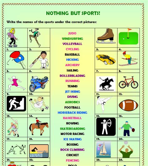 sports names   sports english esl worksheets  distance learning  physical