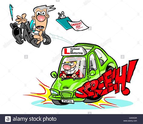 cartoon caricature  student  teacher  motor driving school stock