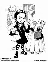 Addams Wednesday Morticia Chibi Famille Axelmedellin Coloriages Inktober sketch template
