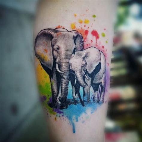 sweet elephant tattoo commemorating motherhood by rain colortattoo
