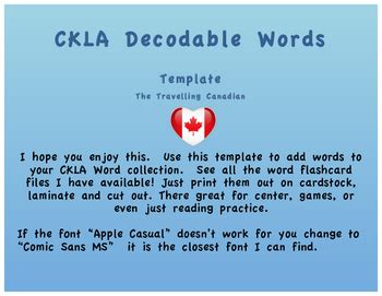 ckla decodable word template   traveling canadian tpt