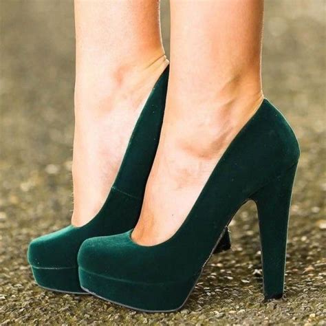 green velvet heels chunky heel closed toe platform pumps  formal event ball date big day
