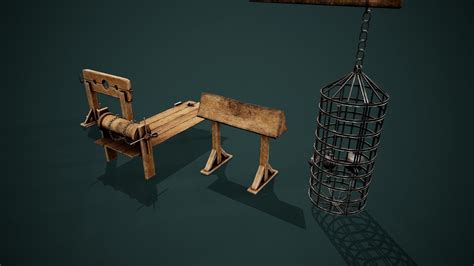 3d model medieval dungeon torture devices stocks rack pbr low poly