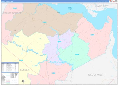 surry county va wall map color cast style  marketmaps mapsales