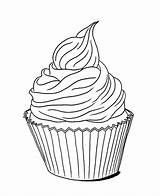 Cupcake Drawing Drawings Line Coloring Pages Cute Cupcakes Clip Getdrawings Kids Paintingvalley Awesome Strawberry sketch template