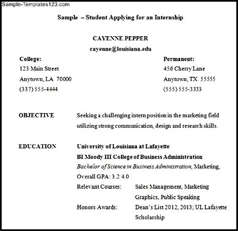 resume sample internship sample templates