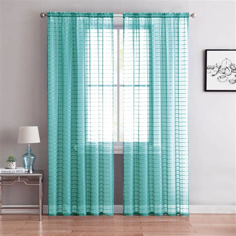 single  sheer rod pocket window curtain panel    plaid
