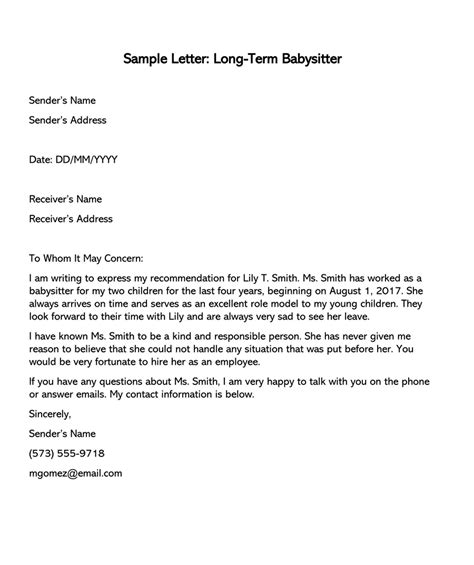 writing  babysitter reference letter examples templates