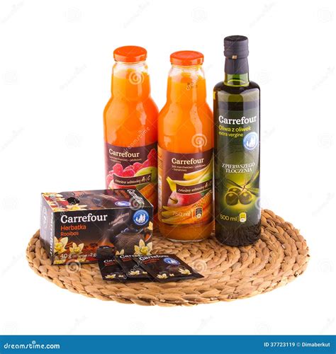 products carrefour  assortment isolated  white editorial stock image image