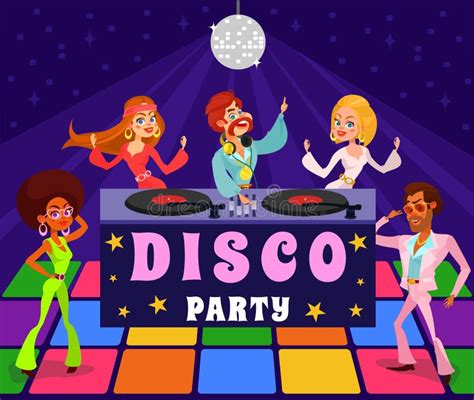 vector cartoon retro illustration   man   woman   disco club