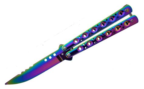 Heavy Balisong Rainbow 8 Inch Butterfly Knife 3 Drop Point