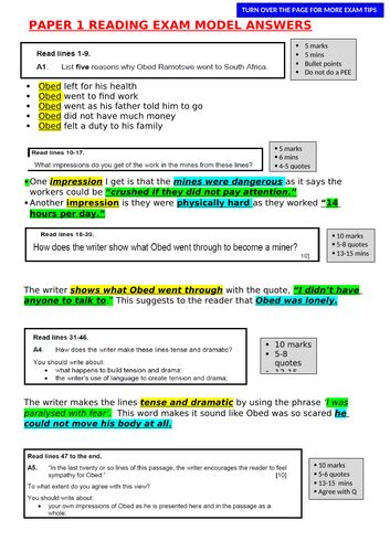 eduqas paper  reading revision sheets gcse english language