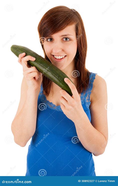 A Woman With A Cucumber In Her Hand Stock Image Image Of Beauty