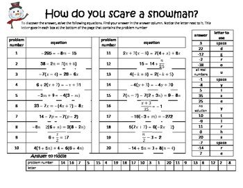 solving multi step equations  special cases snowman riddle tpt