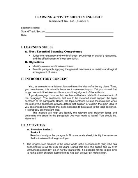 grade  english  las  learning activity sheet  english