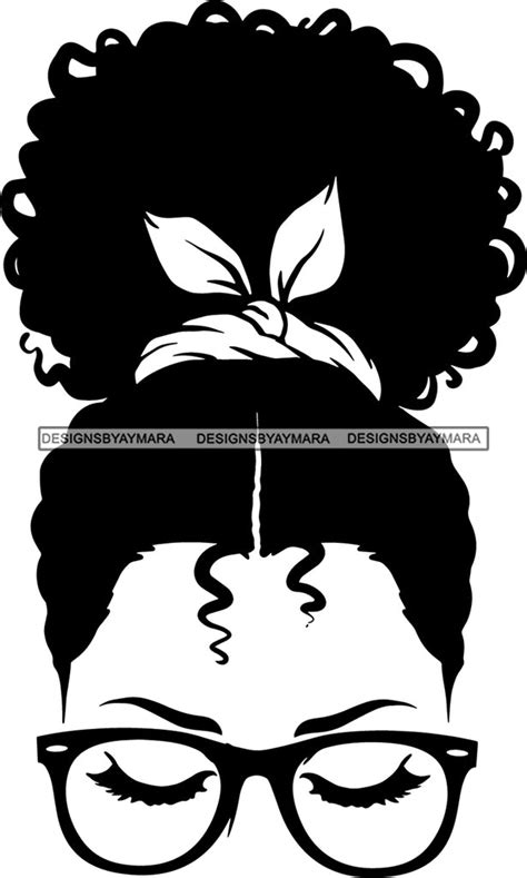 Afro Girl Babe Sexy Glasses Bow Up Do Hair Style B W Svg Cutting Files