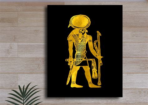 God Ra Egyptian Hieroglyphic Gold Black Print Ancient Egyptian