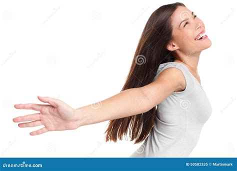 Happy Carefree Joyful Elated Woman With Arms Up Stock Image Image Of