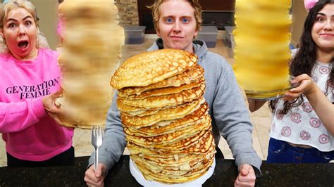 last to make pancakes tallest pancake tower wins youtube