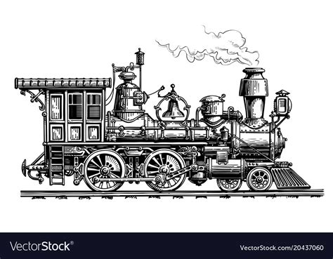 Retro Steam Locomotive Train Vintage Sketch Vector Image