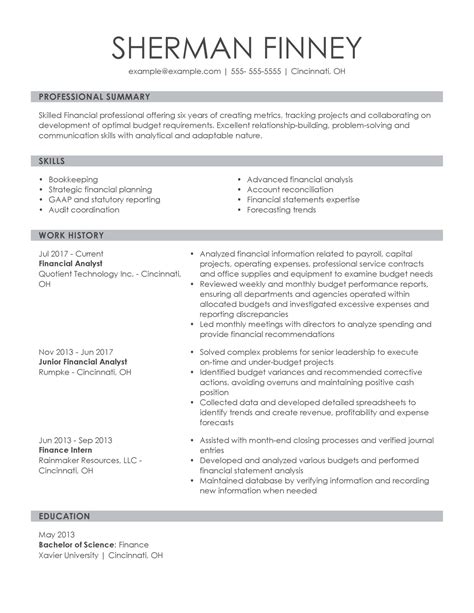 professional finance resume examples   livecareer