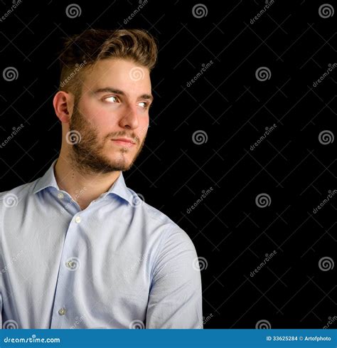 attractive young man    side large copy space stock photo